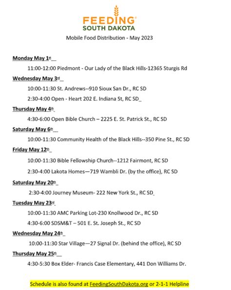 Feeding South Dakota Mobile Schedule Feeding South Dakota Mobile Schedule